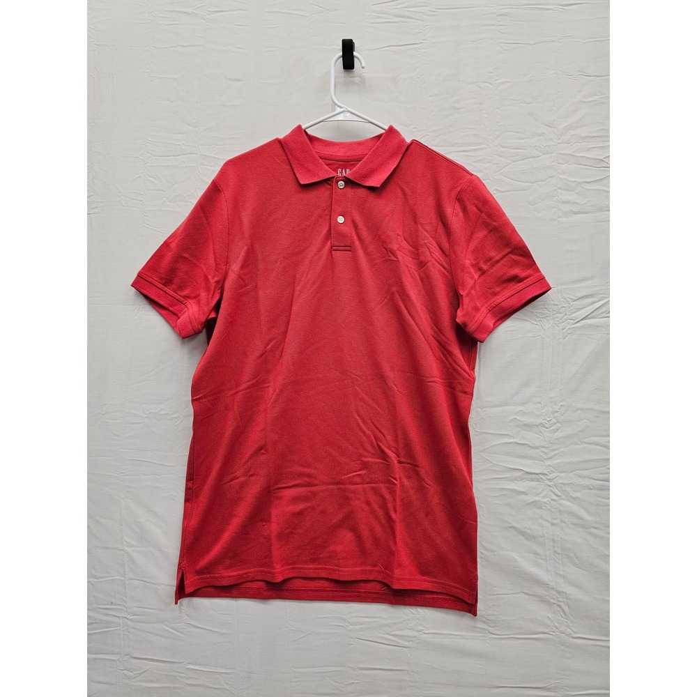 Gap Mens Pique Short Sleeve Polo Shirt Red Cotton Blend Casual Size Medium